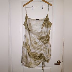 PrettyLittleThing Green White Satin Mini Dress Rouched Plus Size 22 Plunge Neck